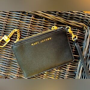Marc Jacobs Black Leather with gold trim Credit Card/Coin Wristlet